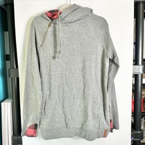 Ampersand Avenue Womens‎ Size L Gray Buffalo Plaid Patch DoubleHood Sweatshirt